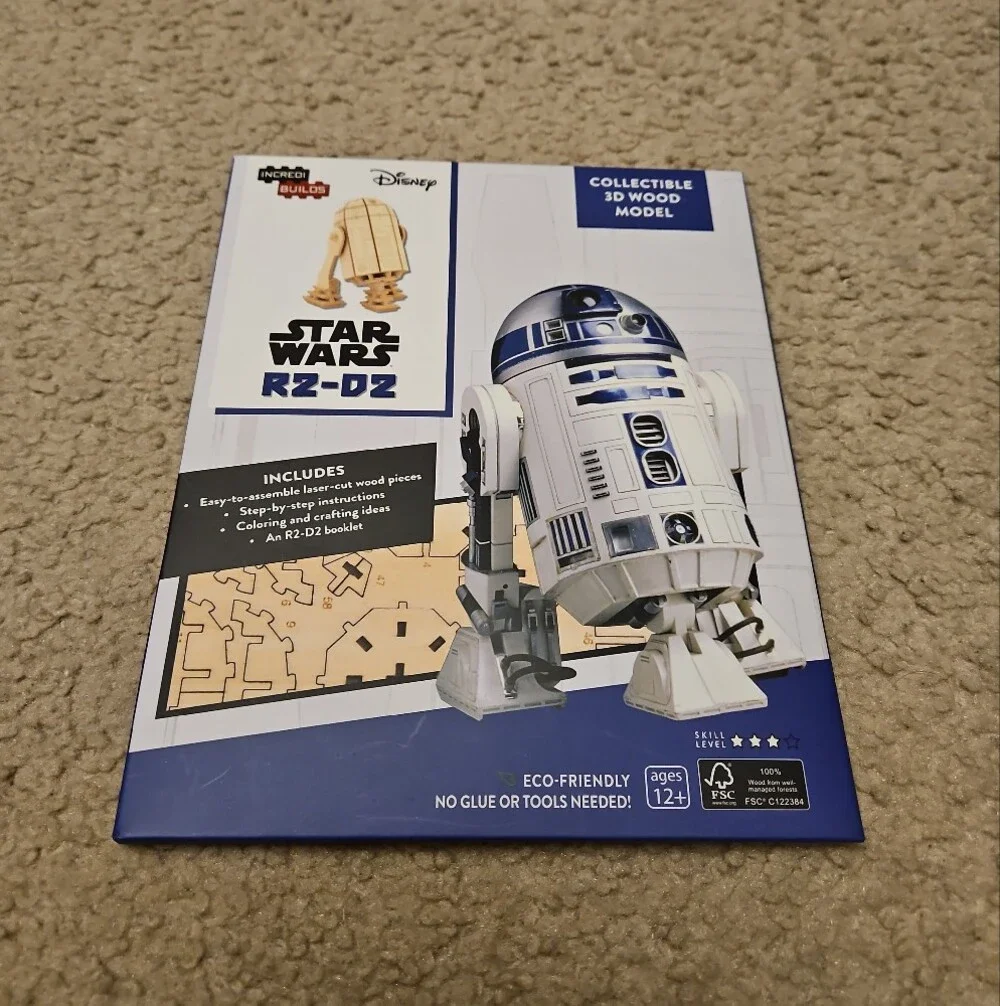 Star Wars R2-D2 Wooden Model & Coloring Book Collectible Bundle